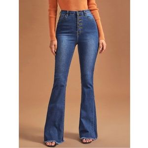 Blue Flared Jeans Size 4 Denim High Waist Button Fly Bell Bottom